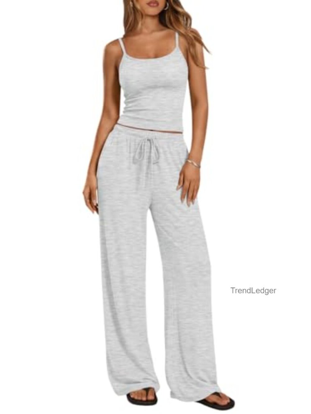2 Piece Lounge Set Camisole & Wide Leg Pants Rayon Spandex